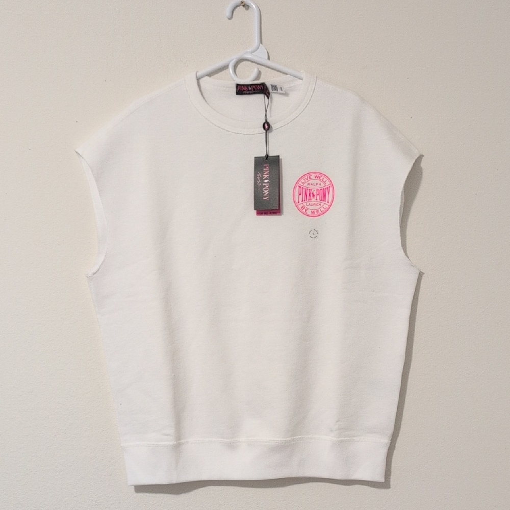 Ralph Lauren Unisex White Sleeveless Top with Pink Emblem